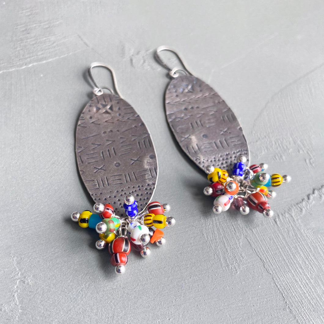 Mud & Mettle #4: Silver Oval Multicolor Fringe Earrings (pre-order)