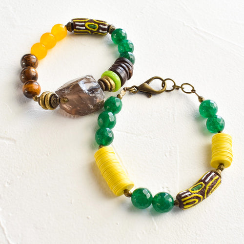 Smoky Quartz African Beaded Bracelet Set