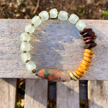 Load image into Gallery viewer, Fossilized Agate and African Recycled Glass Bracelet