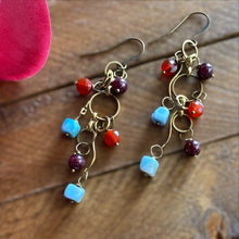 Load image into Gallery viewer, Larimar and Carnelian Stylized Earrings