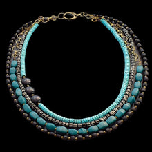 Load image into Gallery viewer, Black and Teal African Glass Multi-strand Necklace