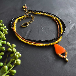 Orange and Yellow Tagua and Suede Multi-strand Necklace