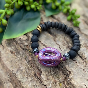 Sculptural Purple and Black Africa Beaded Bracelet