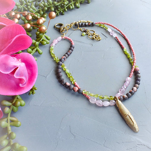 Rose Quartz and Jasper Mask Necklace