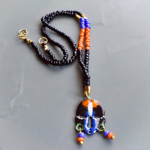Black and Blue and Orange African Mask Layering Necklace