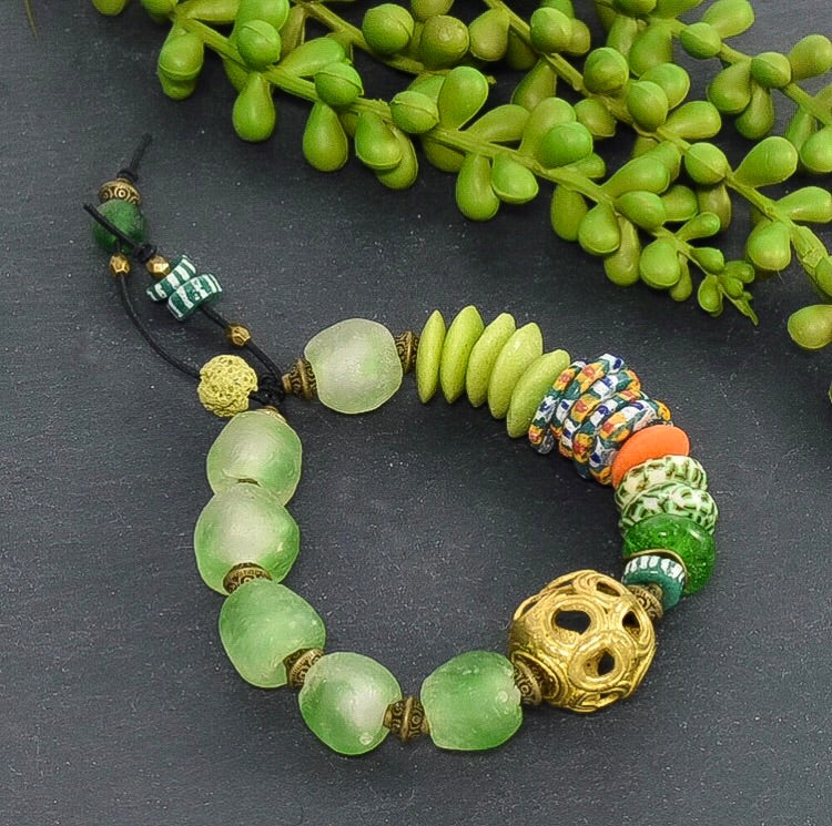 Green Ombre African Beaded Chunky Bracelet - Afrocentric jewelry