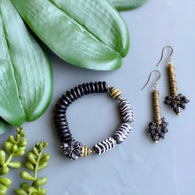Load image into Gallery viewer, Black Bubbles: Lava Stone and African Brass Drop Earrings