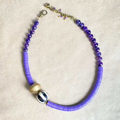 Purple Amethyst Adjustable Vinyl Necklace
