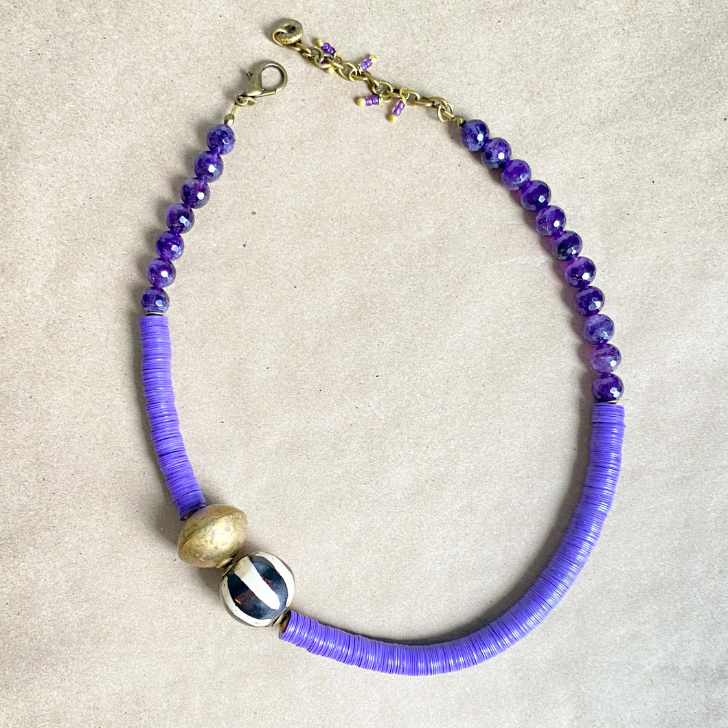 Purple Amethyst Adjustable Vinyl Necklace