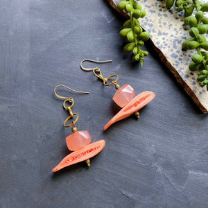 Peach Mini Drop Brass Earrings