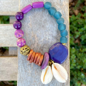 Purple Cowrie Joy African Beaded Bracelet (Reserved)