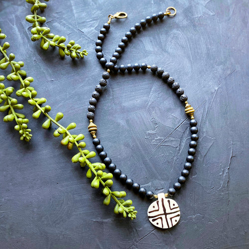 Black and Cream Boho Necklace