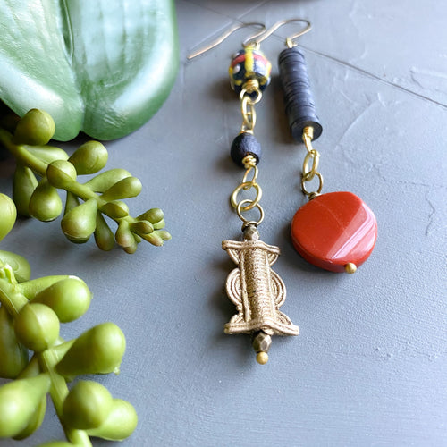 Rust and Black Asymmetrical Diva Swing Earrings