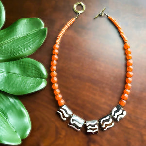 Pumpkin and Clover African Beaded Necklace