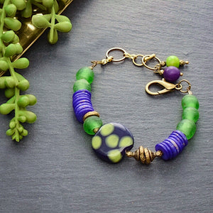 Kazuri Purple and Green Beaded Toggle Bracelet - Afrocentric jewelry