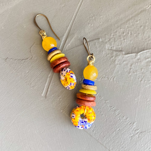 Yellow Krobo Drop Earrings