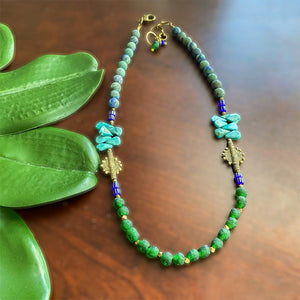 Azurite Malachite and Turquoise African Beaded Necklace
