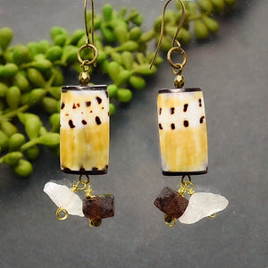 Shell Earrings with Quartz and Recycled Glass - Afrocentric jewelry