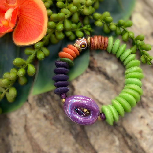 Sculptural Purple Kazuri Africa Beaded Bracelet
