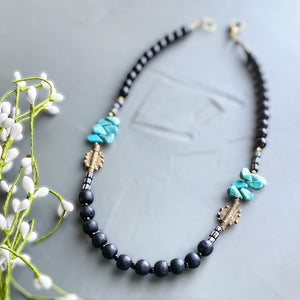 Turquoise and Black African Beaded Necklace
