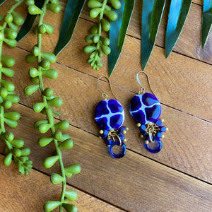 Blue and White Kazuri Dangle Earrings