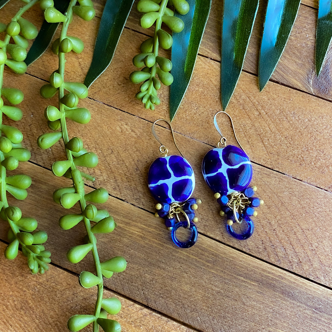 Blue and White Kazuri Dangle Earrings