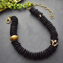 Load image into Gallery viewer, Black and Brass Ashanti Statement Necklace - Afrocentric jewelry