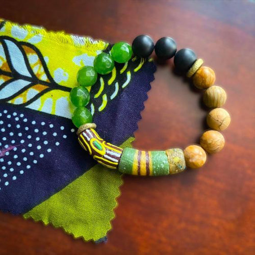 Green and Wood Jasper African Bracelet