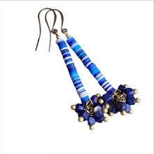 Load image into Gallery viewer, Blue African Vinyl Dangle Earrings