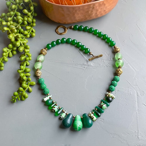 Green African Vintage Wedding Bead Necklace