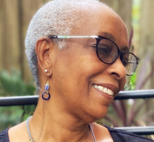 Blue and Grey Antique African Brass Ring Earrings