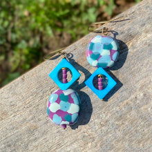 Load image into Gallery viewer, Purple and Blue Kazuri and Geometric Earrings