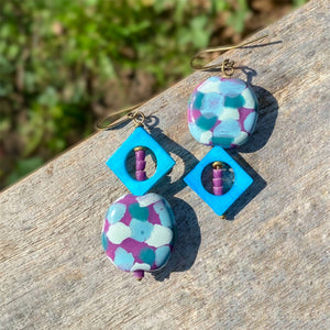 Purple and Blue Kazuri and Geometric Earrings