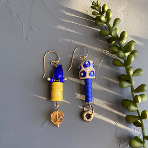 Flight of Fancy Earrings in Saffron and Cobalt