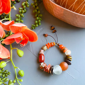 Orange and Brown Chunky Bracelet with African Beads