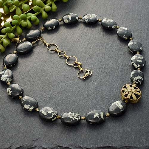 Chinese Writing Stone and Ashanti Brass Necklace