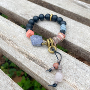 Tethered Rhodonite and Leather Bracelet
