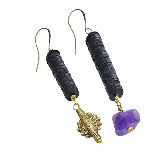Black and Amethyst Asymmetrical Earrings (Limited Edition)