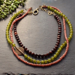 Iron Tiger and African Glass Multi-strand Necklace - Afrocentric jewelry