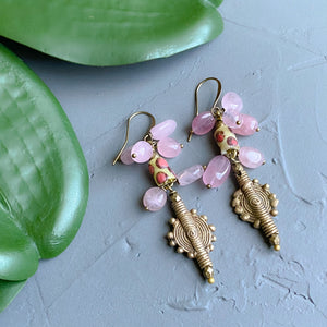 Bubbling Up and Down: Rose Quartz and African Bead Earrings