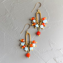 Load image into Gallery viewer, Carnelian and Larimar Crane Earrings