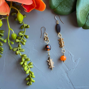 Black and Orange Asymmetrical Diva Swing Earrings