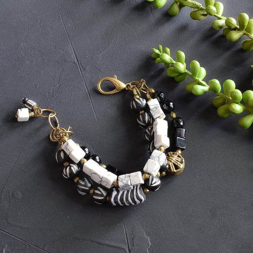 Black and White Multi-strand Adjustable Statement Bracelet