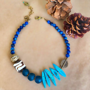 Blue Bohemian Structural Statement Necklace