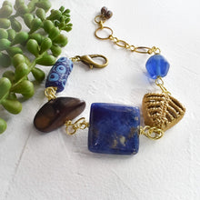 Load image into Gallery viewer, Sodalite and African Beaded Charm Bracelet