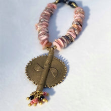 Load image into Gallery viewer, Rhodonite and Leather Ashanti Brass Necklace