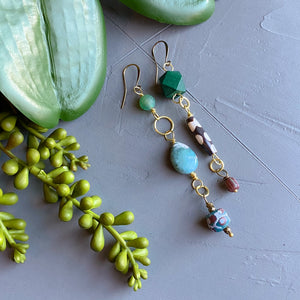 Forest Green Asymmetrical Diva Swing Earrings