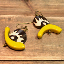Load image into Gallery viewer, C-Saw Abstract Mismatched Tagua and Batik Earrings - Afrocentric jewelry