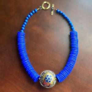 Blue Statement African Beaded Necklace