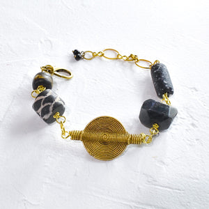 Labradorite and Black African Beaded Charm Bracelet